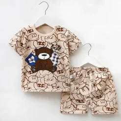 2 Pieces Toddler Boys T-shirt & Shorts Outfit Cartoon Bear Stripe Short Sleeve Cotton Set Outdoor Fashion Daily Summer Spring 3-7 Years B73 B55 B64