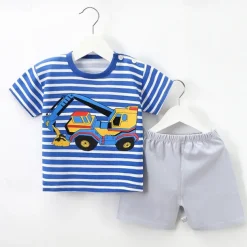 2 Pieces Toddler Boys T-shirt & Shorts Outfit Cartoon Bear Stripe Short Sleeve Cotton Set Outdoor Fashion Daily Summer Spring 3-7 Years B73 B55 B64