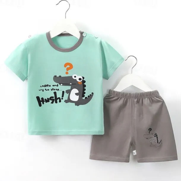 2 Pieces Toddler Boys T-shirt & Shorts Outfit Cartoon Bear Stripe Short Sleeve Cotton Set Outdoor Fashion Daily Summer Spring 3-7 Years B73 B55 B64