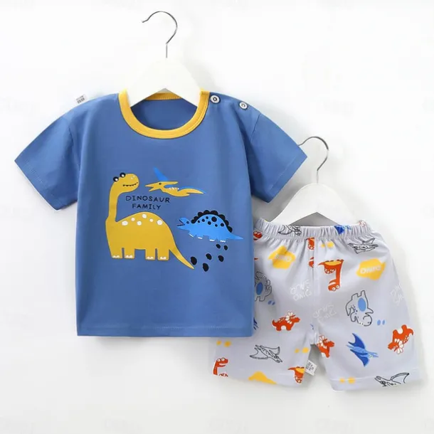 2 Pieces Toddler Boys' T-shirt & Shorts Outfit Cartoon Short Sleeve Cotton Set School Adorable Daily Summer Spring 3-7 Years B60 B73 B52