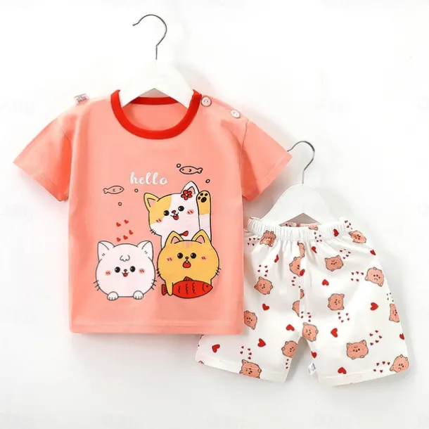 2 Pieces Toddler Boys' T-shirt & Shorts Outfit Cartoon Short Sleeve Cotton Set School Adorable Daily Summer Spring 3-7 Years B60 B73 B52