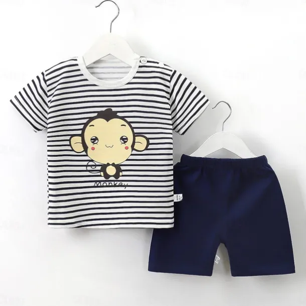 2 Pieces Toddler Boys' T-shirt & Shorts Outfit Cartoon Short Sleeve Cotton Set School Adorable Daily Summer Spring 3-7 Years B60 B73 B52