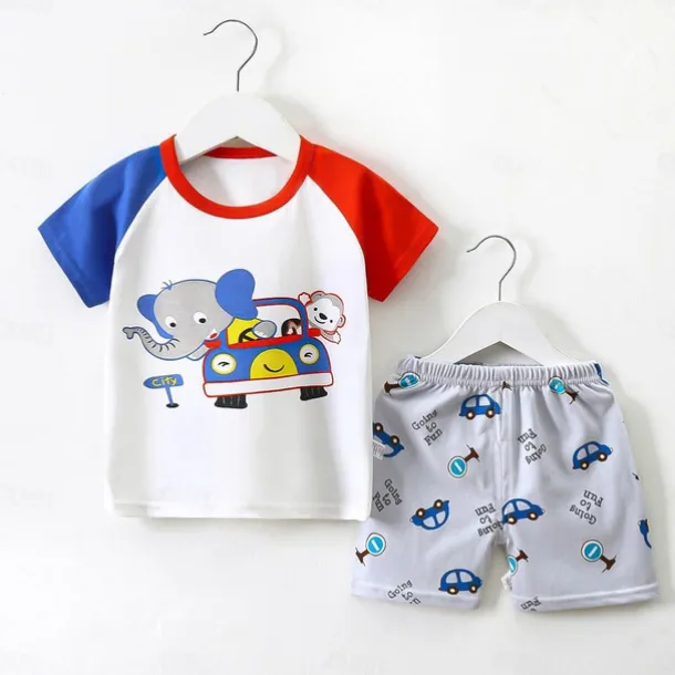 2 Pieces Toddler Boys' T-shirt & Shorts Outfit Cartoon Short Sleeve Cotton Set School Adorable Daily Summer Spring 3-7 Years B60 B73 B52
