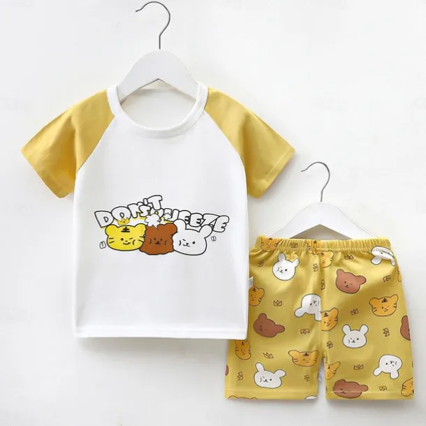 2 Pieces Toddler Boys' T-shirt & Shorts Outfit Cartoon Short Sleeve Cotton Set School Adorable Daily Summer Spring 3-7 Years B60 B73 B52