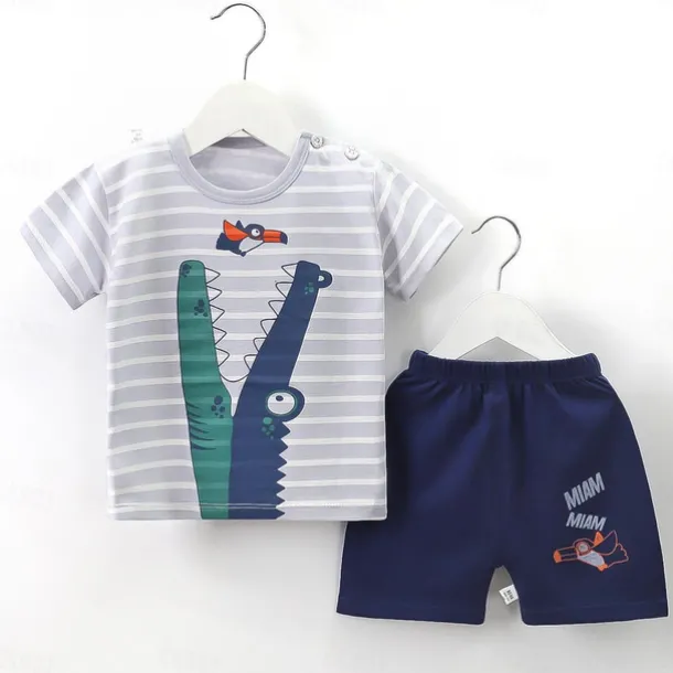 2 Pieces Toddler Boys' T-shirt & Shorts Outfit Cartoon Short Sleeve Cotton Set School Adorable Daily Summer Spring 3-7 Years B60 B73 B52