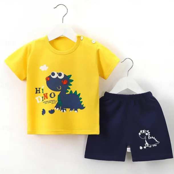 2 Pieces Toddler Boys' T-shirt & Shorts Outfit Cartoon Short Sleeve Cotton Set School Adorable Daily Summer Spring 3-7 Years B60 B73 B52