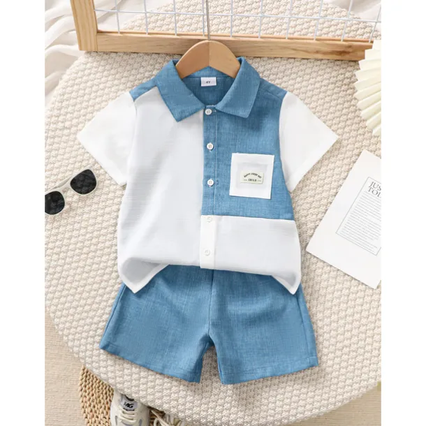 2 Pieces Toddler Boys T-shirt & Shorts Outfit Letter Short Sleeve Patchwork Set School Fashion Daily Summer 3-7 Years Blue