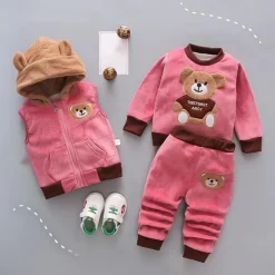 3 Pieces Toddler Girls' Graphic Zipper Pants Suit Set Long Sleeve Active Formal Cotton 3-7 Years Spring Pink Light Brown Khaki