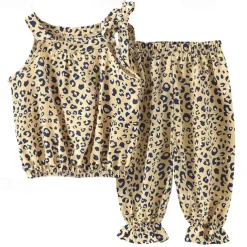 2 Pieces Toddler Girls' Polka Dot Pants Suit Set Sleeveless Daily Casual Cotton 3-7 Years Summer Black White Ivory