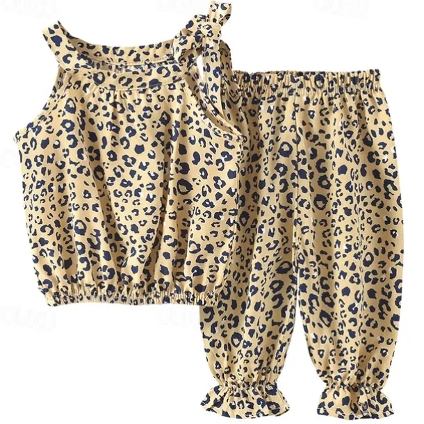 2 Pieces Toddler Girls' Polka Dot Pants Suit Set Sleeveless Daily Casual Cotton 3-7 Years Summer Black White Ivory