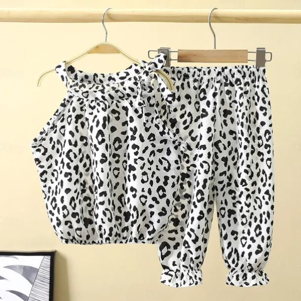 2 Pieces Toddler Girls' Polka Dot Pants Suit Set Sleeveless Daily Casual Cotton 3-7 Years Summer Black White Ivory