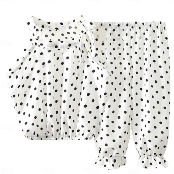 2 Pieces Toddler Girls' Polka Dot Pants Suit Set Sleeveless Daily Casual Cotton 3-7 Years Summer Black White Ivory