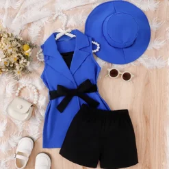 3 Pieces Toddler Girls' Solid Color Dress Set Set Sleeveless Active School 3-7 Years Spring Black Pink Blue