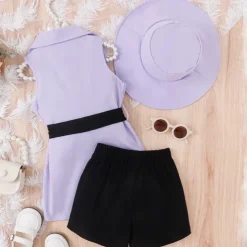 3 Pieces Toddler Girls' Solid Color Dress Set Set Sleeveless Active School 3-7 Years Spring Black Pink Blue