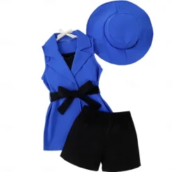 3 Pieces Toddler Girls' Solid Color Dress Set Set Sleeveless Active School 3-7 Years Spring Black Pink Blue