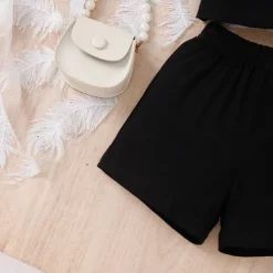 3 Pieces Toddler Girls' Solid Color Dress Set Set Sleeveless Active School 3-7 Years Spring Black Pink Blue