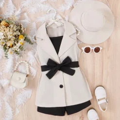 3 Pieces Toddler Girls' Solid Color Dress Set Set Sleeveless Active School 3-7 Years Spring Black Pink Blue