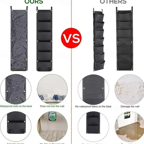 6 Pockets Hanging Planter Bags, Vertical Felt Fabric Nursery Bags, Grow Bag For Vegetable, Garden Supplies