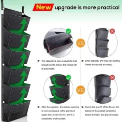 6 Pockets Hanging Planter Bags, Vertical Felt Fabric Nursery Bags, Grow Bag For Vegetable, Garden Supplies