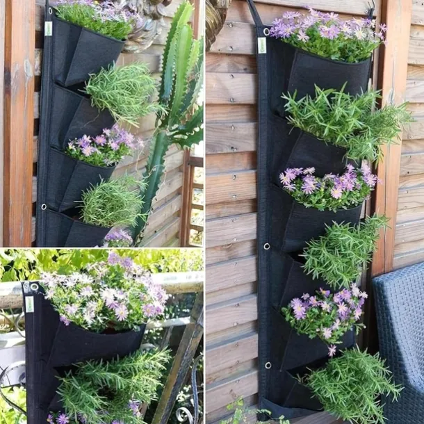 6 Pockets Hanging Planter Bags, Vertical Felt Fabric Nursery Bags, Grow Bag For Vegetable, Garden Supplies