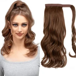 22 Ponytail Extension Long Dirty Blonde Pony Tail Wrap Around Clip in Hair Extensions Curly Wavy Synthetic High Resistant Fiber Fake Hairpiece for White Women