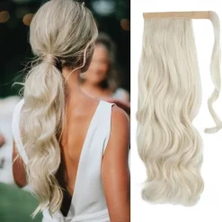 22 Ponytail Extension Long Dirty Blonde Pony Tail Wrap Around Clip in Hair Extensions Curly Wavy Synthetic High Resistant Fiber Fake Hairpiece for White Women