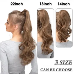 22 Ponytail Extension Long Dirty Blonde Pony Tail Wrap Around Clip in Hair Extensions Curly Wavy Synthetic High Resistant Fiber Fake Hairpiece for White Women