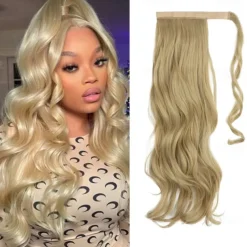 22 Ponytail Extension Long Dirty Blonde Pony Tail Wrap Around Clip in Hair Extensions Curly Wavy Synthetic High Resistant Fiber Fake Hairpiece for White Women