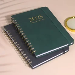 2025 PU Leather Calendar Planner Notebook A5 Loose-leaf Coil Weekly Planner Elastic Band Notebook