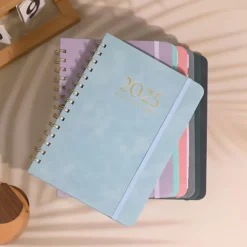 2025 PU Leather Calendar Planner Notebook A5 Loose-leaf Coil Weekly Planner Elastic Band Notebook