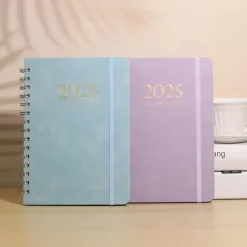 2025 PU Leather Calendar Planner Notebook A5 Loose-leaf Coil Weekly Planner Elastic Band Notebook