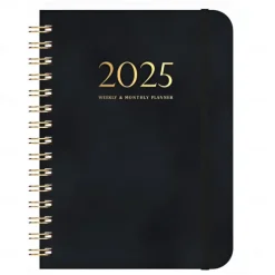 2025 PU Leather Calendar Planner Notebook A5 Loose-leaf Coil Weekly Planner Elastic Band Notebook