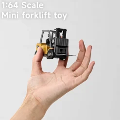 1/64 RC Forklift Toy 7 Channel 2 Mode Mini Remote Control Forklift Truck with Rechargeable Battery, 2 in 1 Transformable Lift Fork & Hook with Lights & Sounds for Adults Kids Boys and Girls