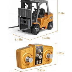 1/64 RC Forklift Toy 7 Channel 2 Mode Mini Remote Control Forklift Truck with Rechargeable Battery, 2 in 1 Transformable Lift Fork & Hook with Lights & Sounds for Adults Kids Boys and Girls
