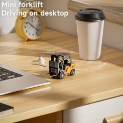 1/64 RC Forklift Toy 7 Channel 2 Mode Mini Remote Control Forklift Truck with Rechargeable Battery, 2 in 1 Transformable Lift Fork & Hook with Lights & Sounds for Adults Kids Boys and Girls