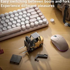 1/64 RC Forklift Toy 7 Channel 2 Mode Mini Remote Control Forklift Truck with Rechargeable Battery, 2 in 1 Transformable Lift Fork & Hook with Lights & Sounds for Adults Kids Boys and Girls