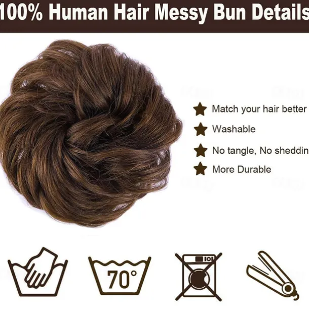100% Remy Human Hair Messy Bun Extension Messy Hair Bun Hair Scrunchies Extension Curly Wavy Messy 100% Remy Human Hair Extensions Chignon for Women Updo Hairpiece