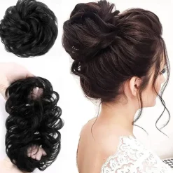 100% Remy Human Hair Messy Bun Extension Messy Hair Bun Hair Scrunchies Extension Curly Wavy Messy 100% Remy Human Hair Extensions Chignon for Women Updo Hairpiece