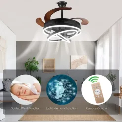 42'' Retractable Ceiling Fans with Lights and Remote,Modern LED Semi Flush Fan Light,Retractable Geometric Ceiling Fan 3 Color 6 Speed Smart Pendant Light for Indoor Bedroom,Dining Room etc