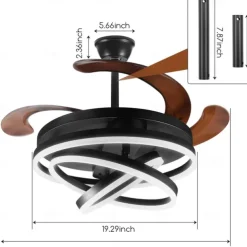 42'' Retractable Ceiling Fans with Lights and Remote,Modern LED Semi Flush Fan Light,Retractable Geometric Ceiling Fan 3 Color 6 Speed Smart Pendant Light for Indoor Bedroom,Dining Room etc