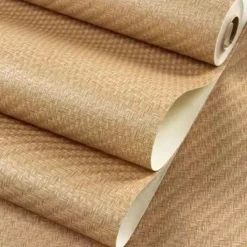 1 Roll Chinese Style Imitation Grass Cloth Woven Wallpaper for Restaurants Cafes Hotels Decorative Wallpapers Retro Nostalgic 3D Imitation Bamboo Linen Wallpaper Non Self-adhesive 950x53cm/374x20inch