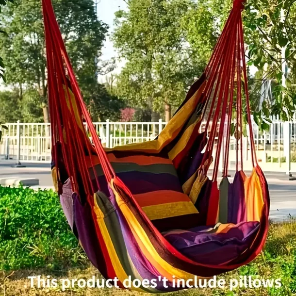2 Ropes Hanging Chair Striped Fabric Leisure Fabric Striped Hanging Chair Without Cushion And Pillow, with 2 Ropes And Storage Bag