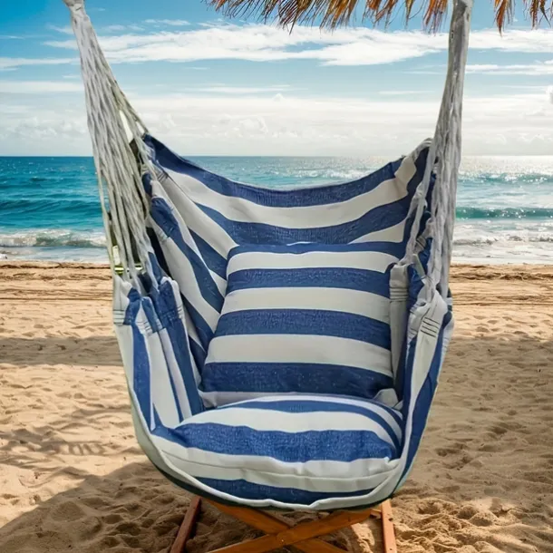 2 Ropes Hanging Chair Striped Fabric Leisure Fabric Striped Hanging Chair Without Cushion And Pillow, with 2 Ropes And Storage Bag