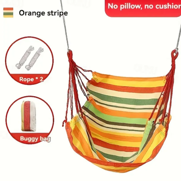 2 Ropes Hanging Chair Striped Fabric Leisure Fabric Striped Hanging Chair Without Cushion And Pillow, with 2 Ropes And Storage Bag
