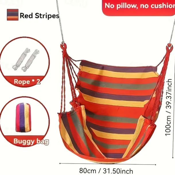 2 Ropes Hanging Chair Striped Fabric Leisure Fabric Striped Hanging Chair Without Cushion And Pillow, with 2 Ropes And Storage Bag