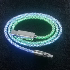 180° Rotatable RGB Lighting Charging Cable 6A 120W Super Fast Charging Cable USB A RGB Gradient Charge Line for Iphone HUAWEI Xiaomi