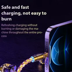 180° Rotatable RGB Lighting Charging Cable 6A 120W Super Fast Charging Cable USB A RGB Gradient Charge Line for Iphone HUAWEI Xiaomi