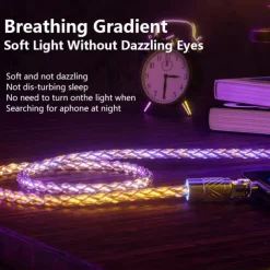 180° Rotatable RGB Lighting Charging Cable 6A 120W Super Fast Charging Cable USB A RGB Gradient Charge Line for Iphone HUAWEI Xiaomi