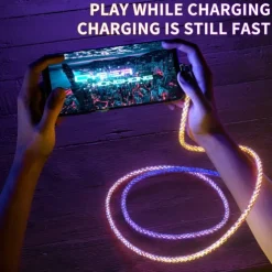 180° Rotatable RGB Lighting Charging Cable 6A 120W Super Fast Charging Cable USB A RGB Gradient Charge Line for Iphone HUAWEI Xiaomi