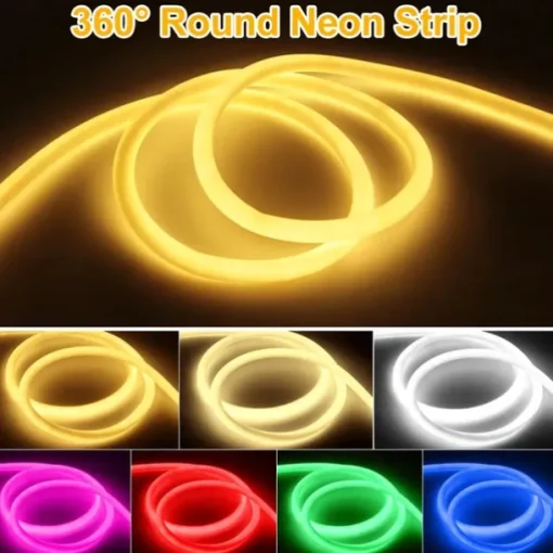 360 Round Neon Led Light Strip 220V-240V Tube Flexible Rope Lights Waterproof Holiday Home Decoration for Indoors Outdoors DIY Decor